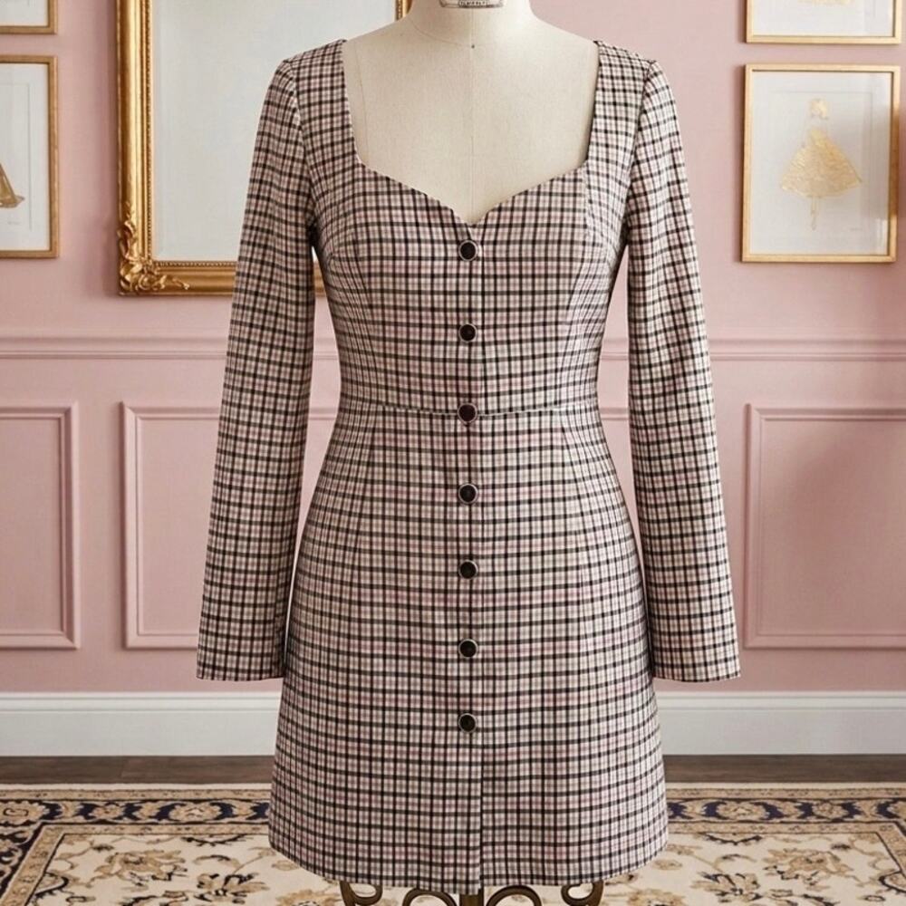 MAJORELLE Dixie Mini Dress Plaid Button Front Sweetheart Sz M- Preppy Glam NWT - Picture 1 of 8